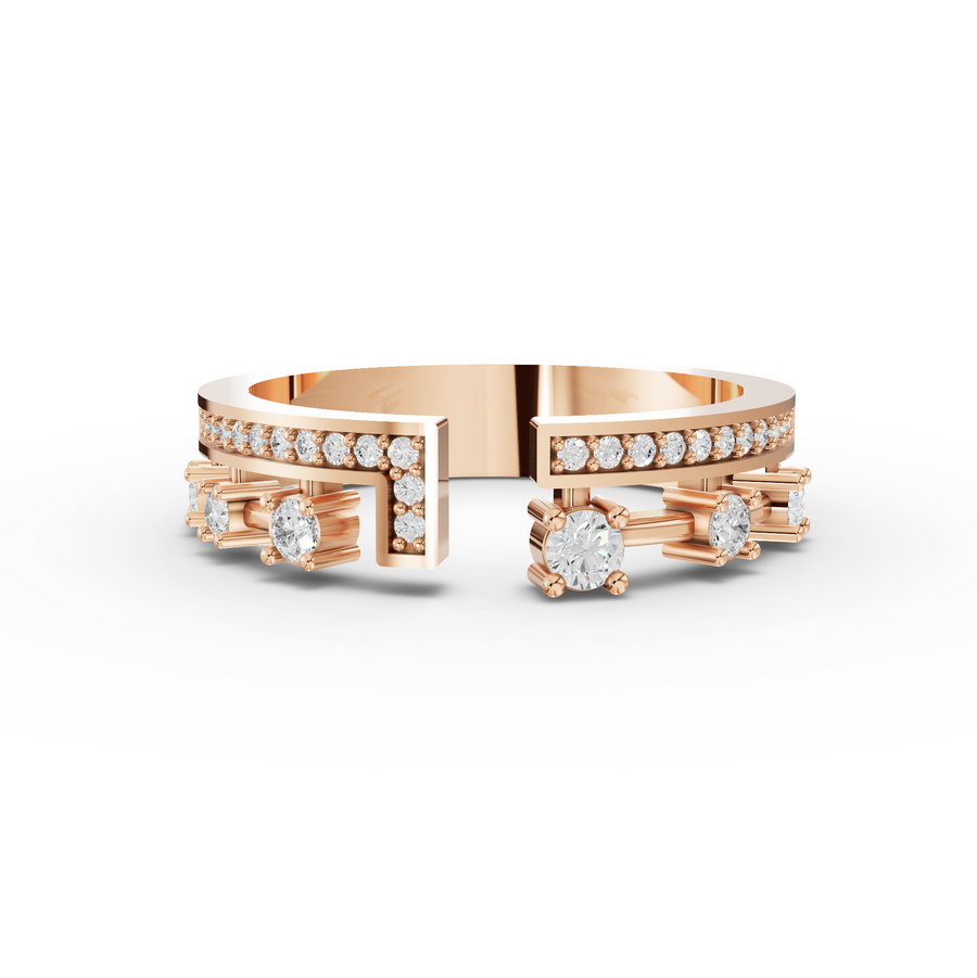 0.27 Ct Open Cuff Lab Diamond Statement Ring with Pavé Band