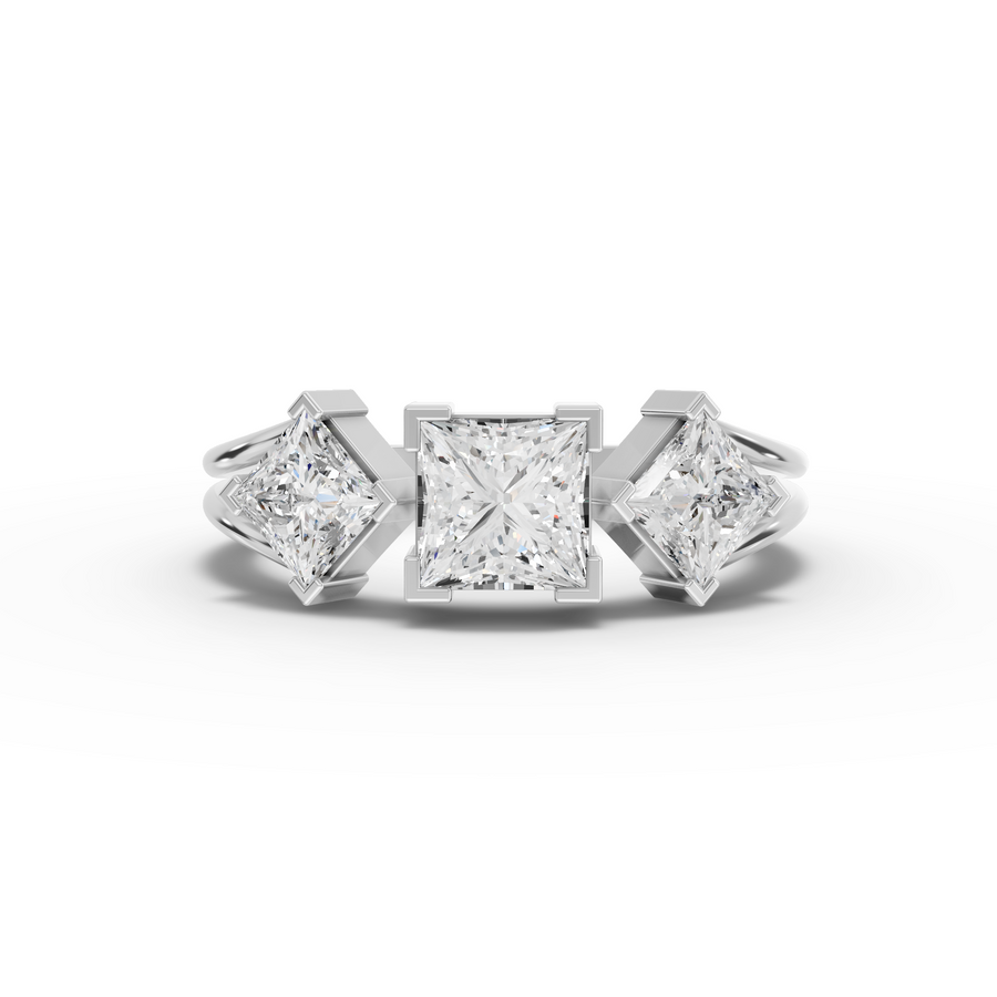 1.58 ct princess-cut three-stone lab diamond ring with 0.78 ct center stone