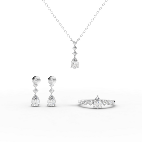 1.73 Ct Pear Lab Diamond Solitaire Jewelry Set with Drop Necklace & Earrings