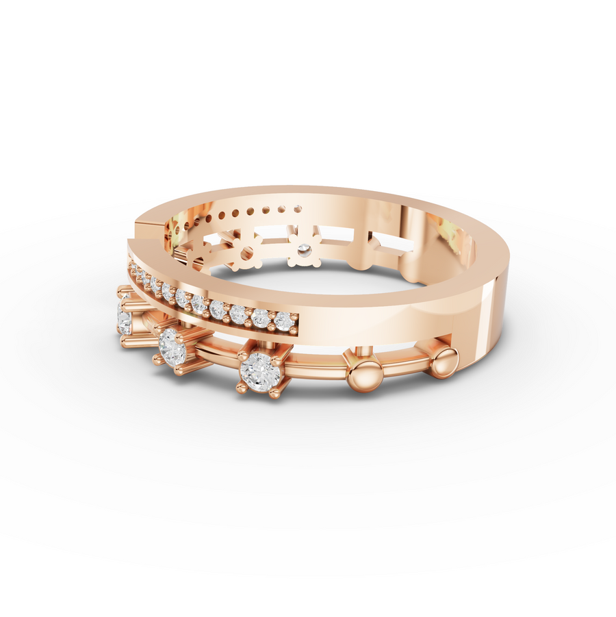 0.27 Ct Open Cuff Lab Diamond Statement Ring with Pavé Band