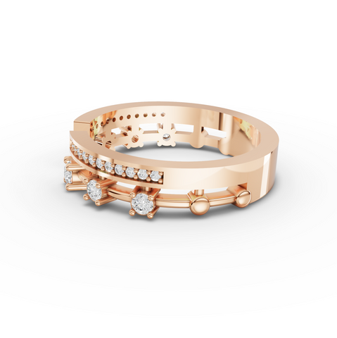 0.27 Ct Open Cuff Lab Diamond Statement Ring with Pavé Band
