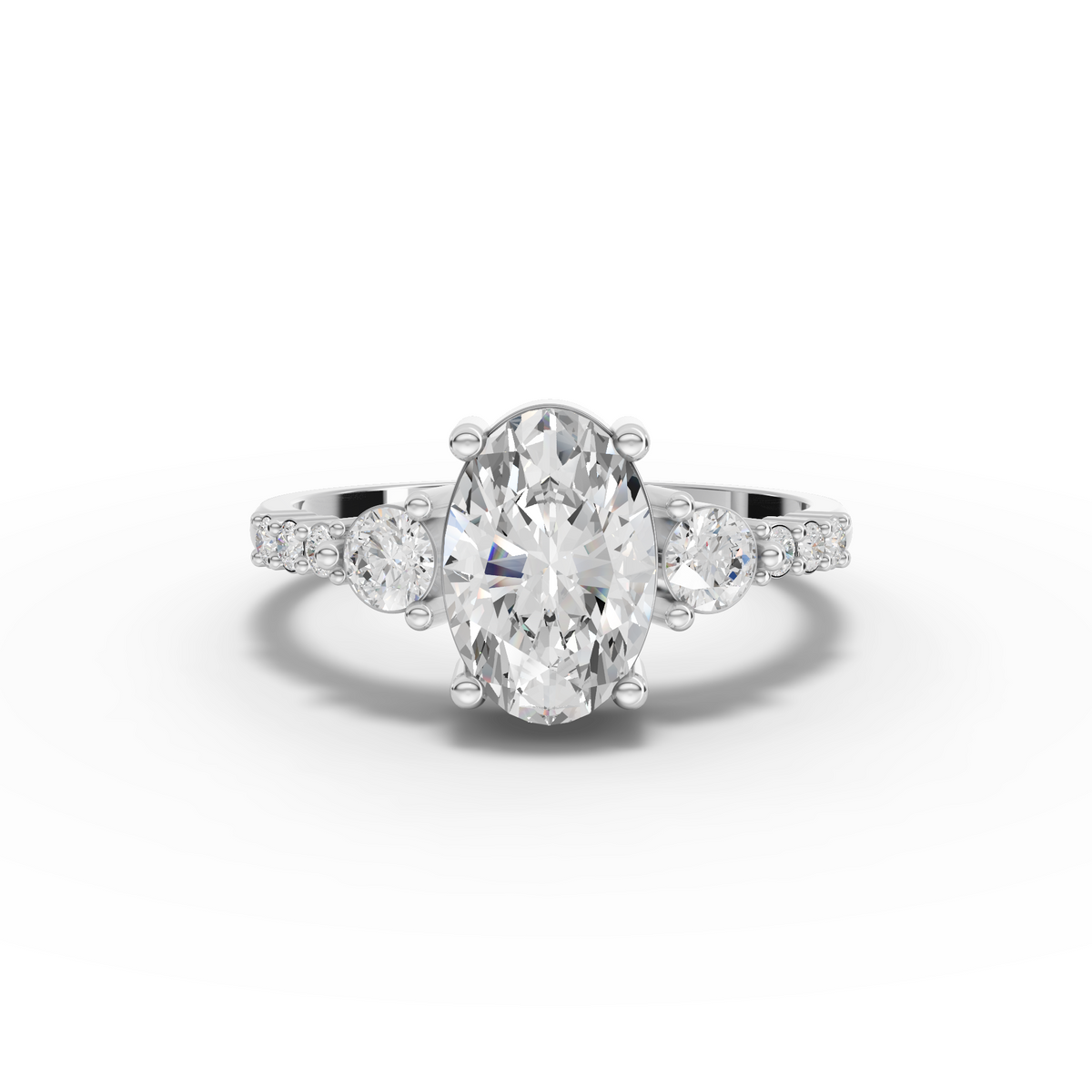 1.78 Ct Oval Lab-Grown Diamond Three-Stone Ring with Pavé Band