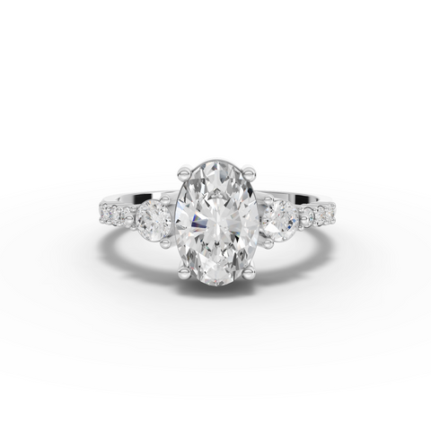 Oval Lab-Grown Diamond Three-Stone Ring with Pavé Band