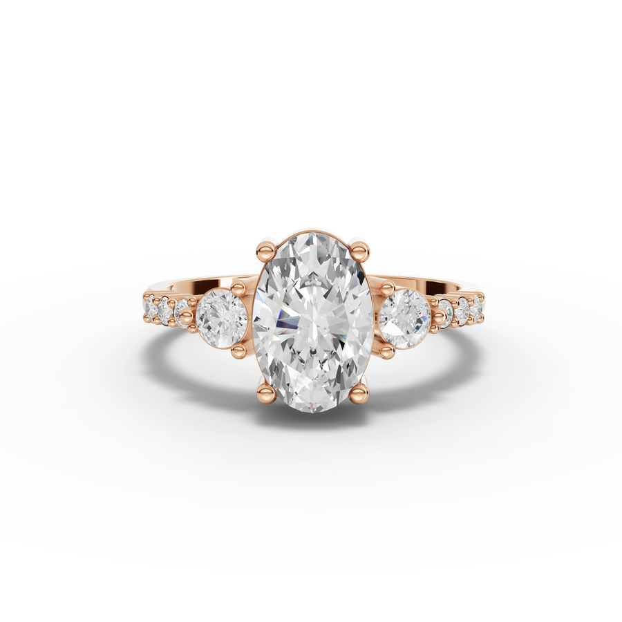 1.78 Ct Oval Three-Stone Pavé Lab Ring