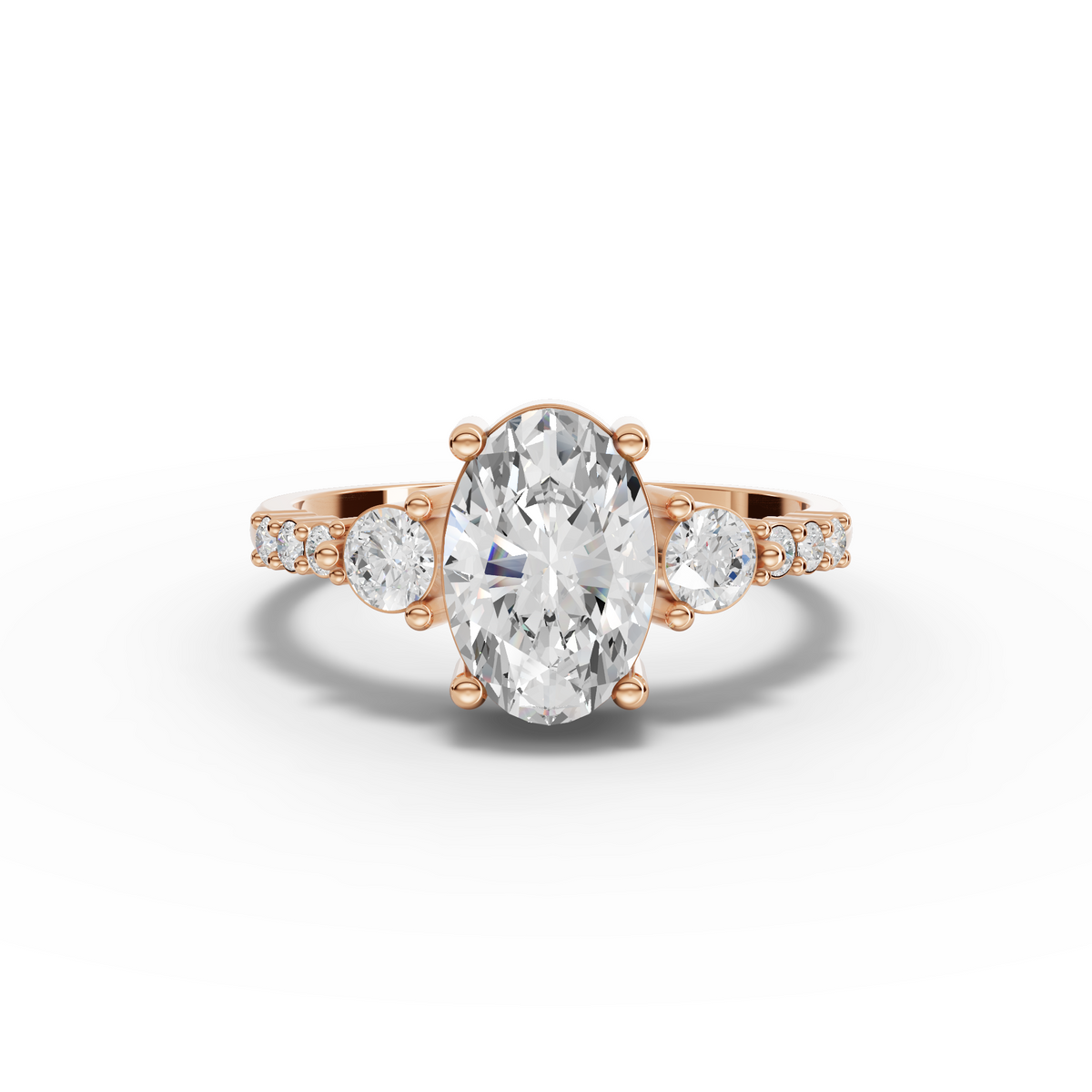 Oval Lab-Grown Diamond Three-Stone Ring with Pavé Band