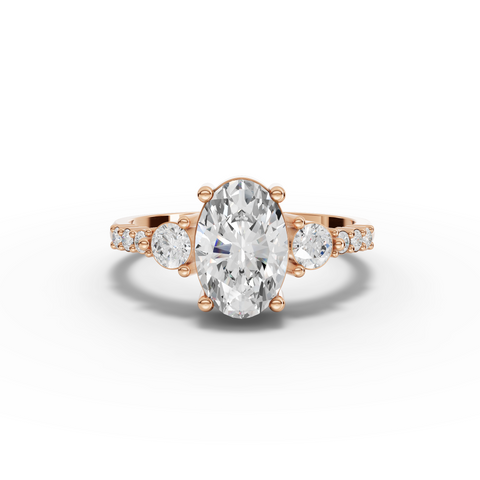 Oval Lab-Grown Diamond Three-Stone Ring with Pavé Band