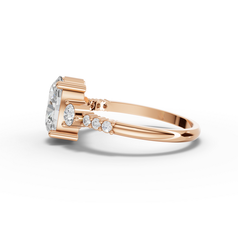 Oval Lab-Grown Diamond Three-Stone Ring with Pavé Band