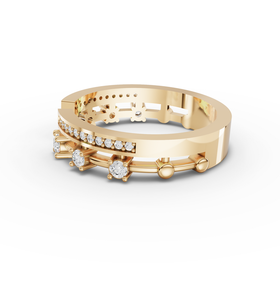 0.27 Ct Open Cuff Lab Diamond Statement Ring with Pavé Band