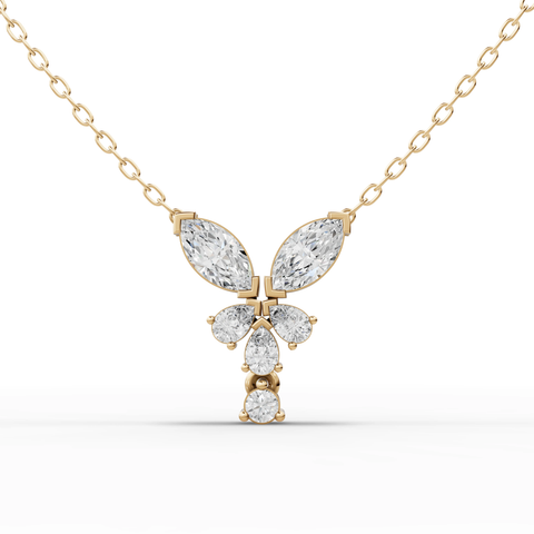 Marquise-Cut Lab-Grown Diamond Floral Jewelry Set: Drop Pendant Necklace, Stud Earrings & Pavé Ring