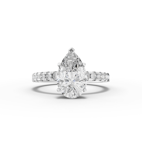 2.42 Ct Pear Cut Lab Grown Diamond Engagement Ring with Pavé Band