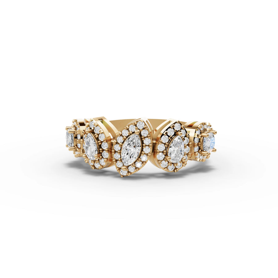 0.91 CT marquise cluster lab-grown ring yellow gold top view