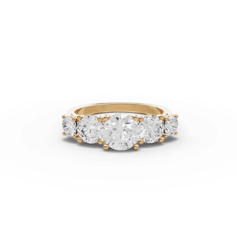 2.44 CT round five stone lab-grown ring yellow gold top view