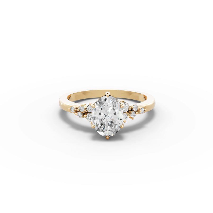 1.38 CT oval lab-grown diamond ring yellow gold top view