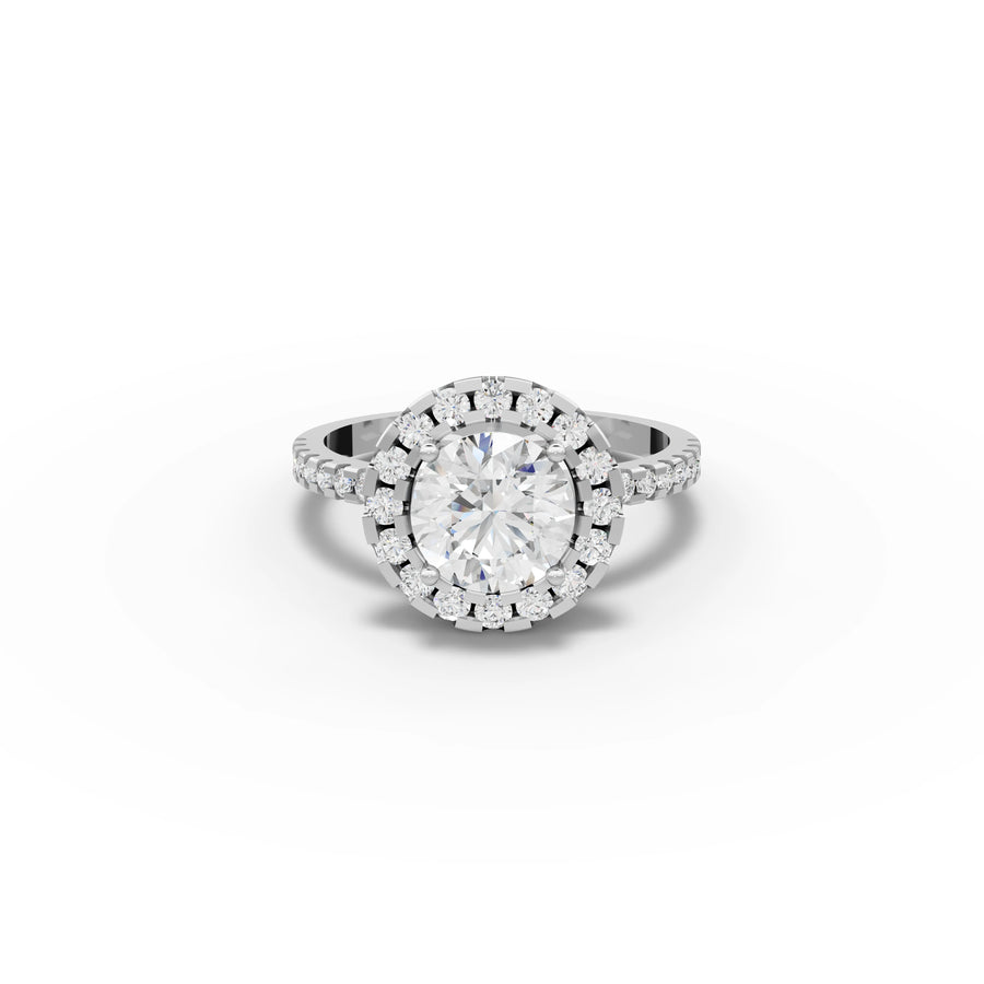 1.52 ct round halo lab diamond ring with 1 ct center stone and pavé band