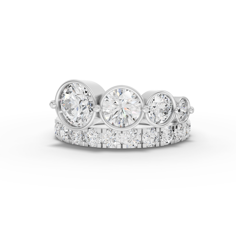2.27 Ct graduated bezel lab diamond ring with round stones and pavé band