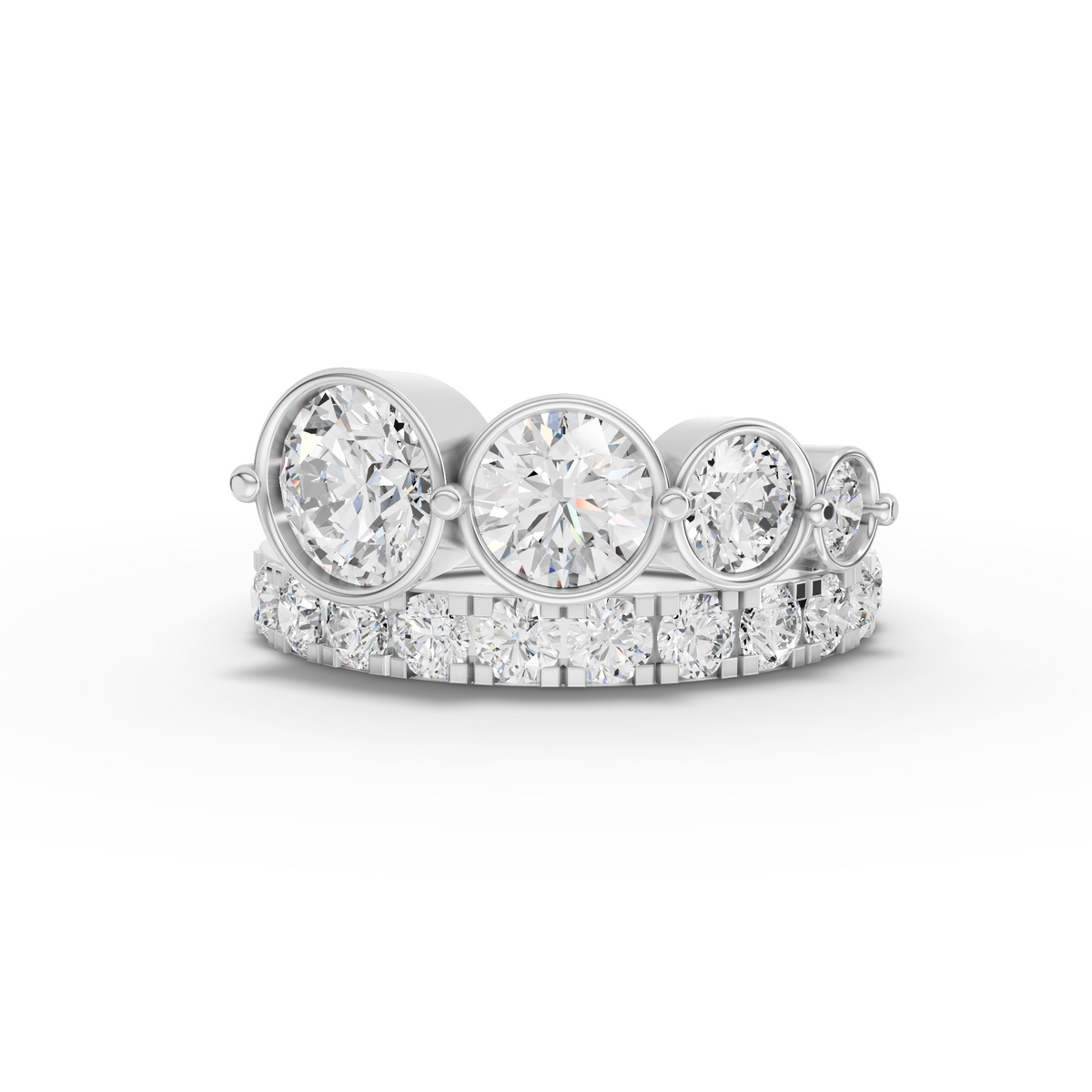 2.27 Ct Graduated Bezel Lab Diamond Ring with Pavé Band
