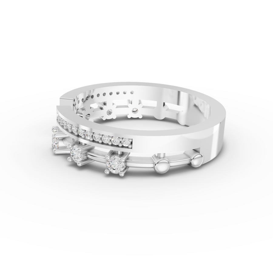 0.27 Ct Open Cuff Lab Diamond Statement Ring with Pavé Band