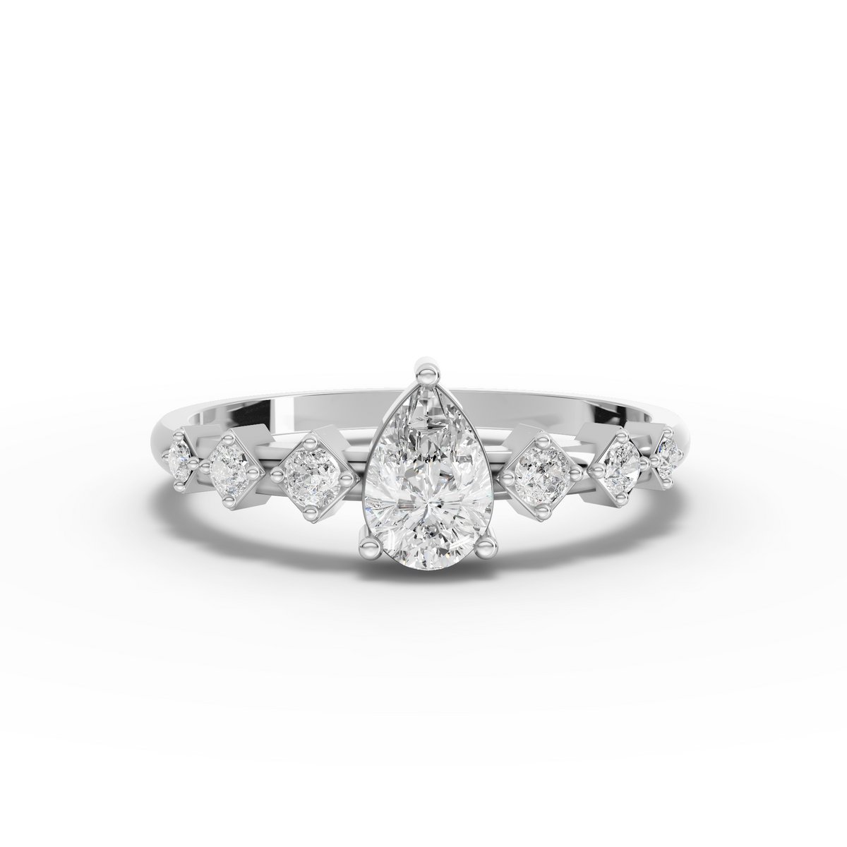 0.47 Ct Lab-Grown Pear Diamond Ring with Geometric Round Accent Band