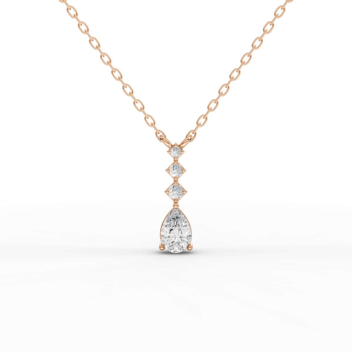 Lab-Grown Pear Diamond Drop Necklace with Geometric Accent Stations