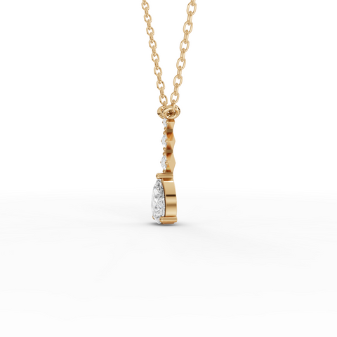 Lab-Grown Pear Diamond Drop Necklace with Geometric Accent Stations