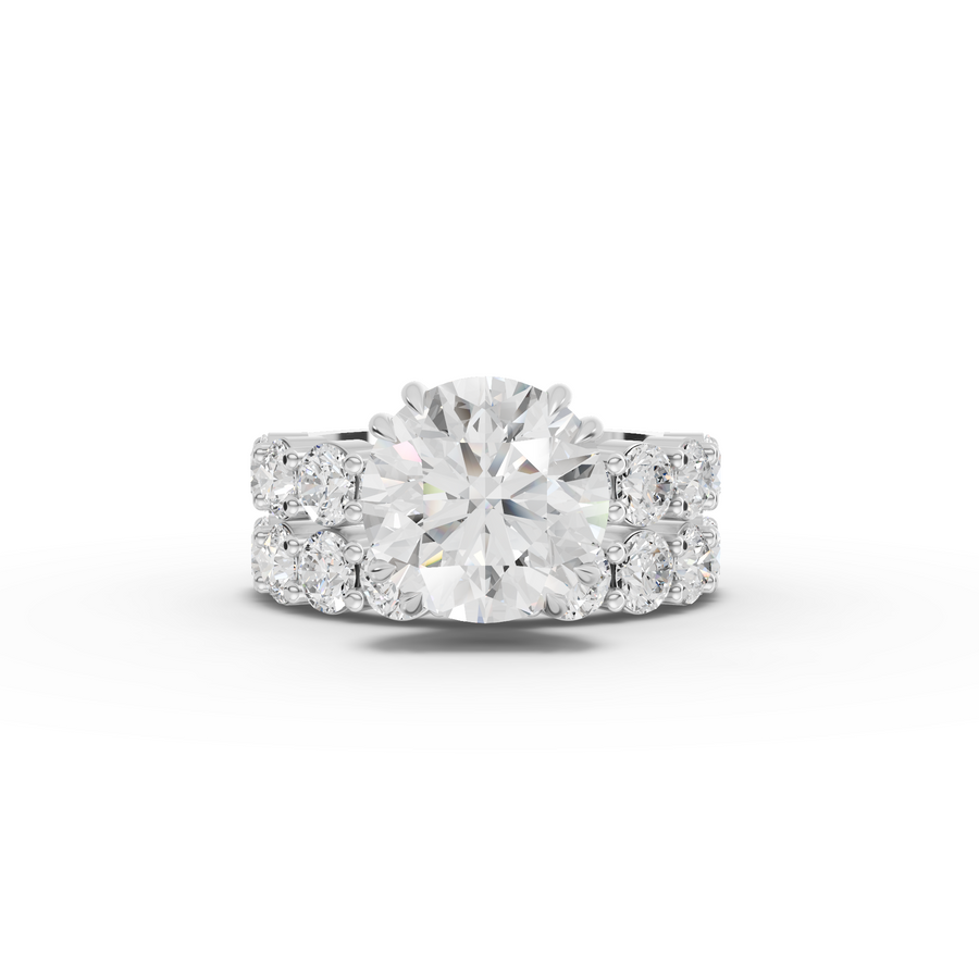 7.27 Ct Round Lab Diamond Half Eternity Ring with Hidden Halo 4.00 Ct Center