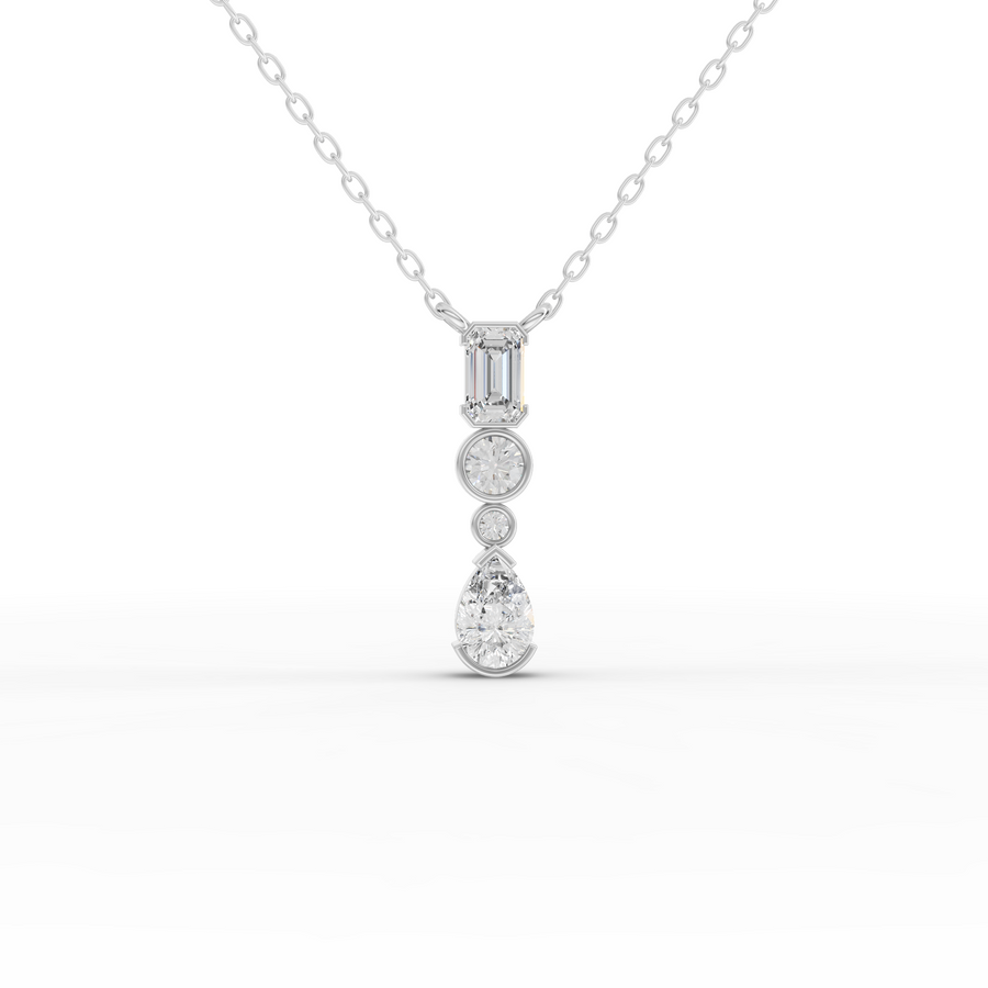 0.72 ct mixed-shape vertical drop lab diamond necklace with emerald round and pear diamonds