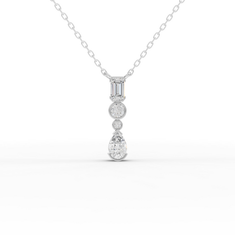 Lab-Grown Diamond Mixed-Shape Vertical Drop Necklace with Emerald, Round & Pear Diamonds