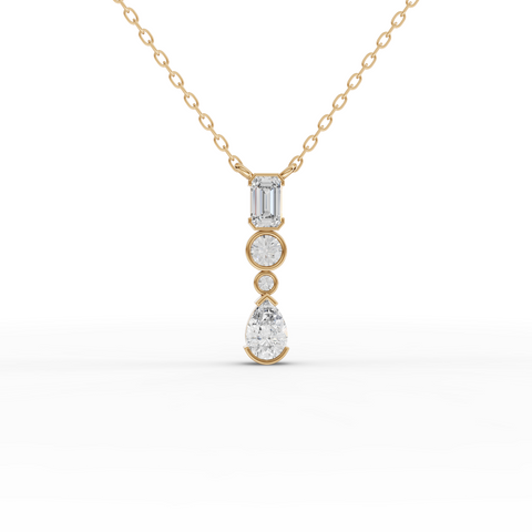 Lab-Grown Diamond Mixed-Shape Vertical Drop Necklace with Emerald, Round & Pear Diamonds