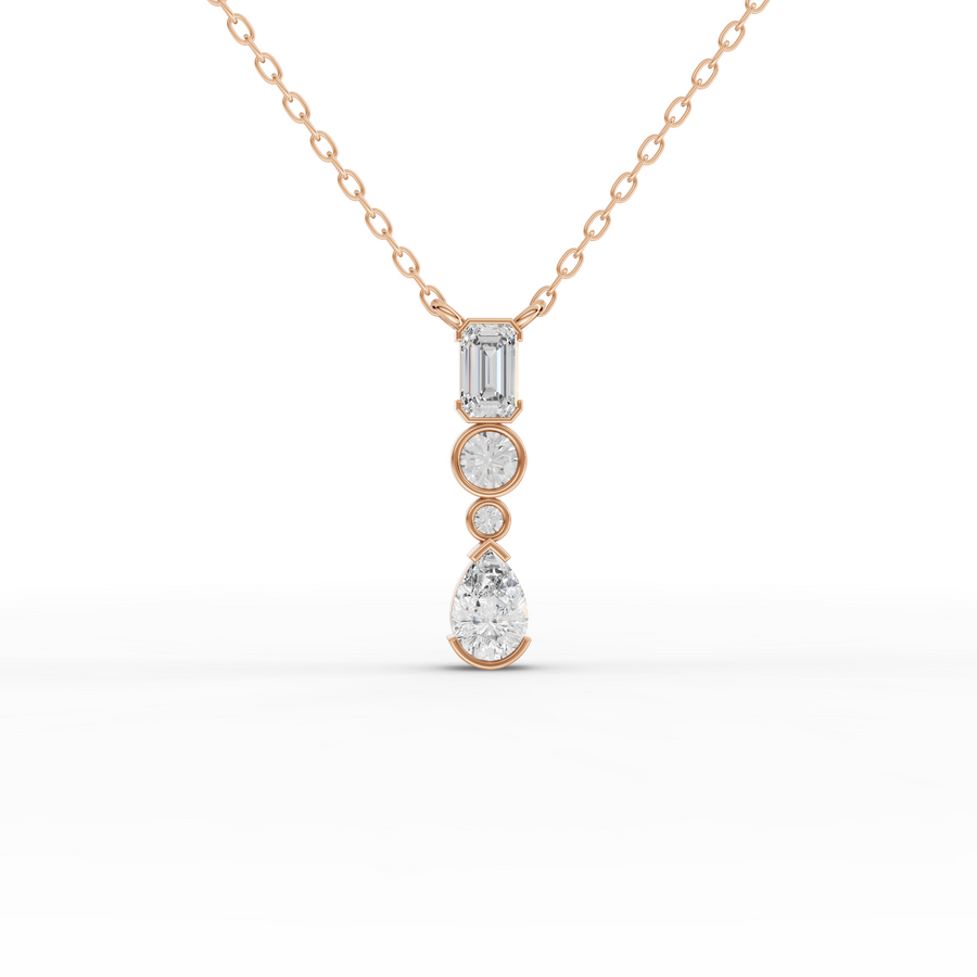 0.72 Ct Mixed Diamond Drop Necklace