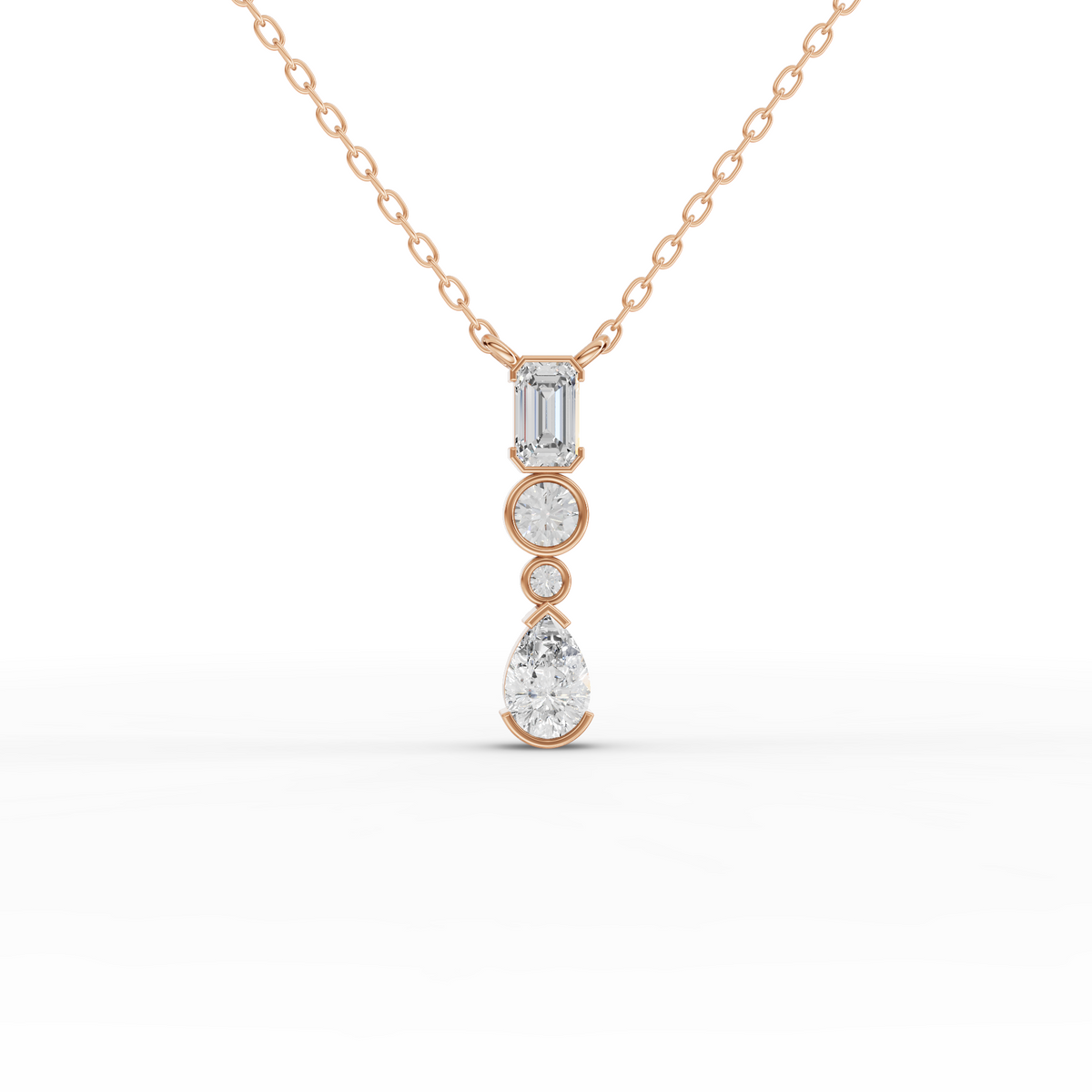 Lab-Grown Diamond Mixed-Shape Vertical Drop Necklace with Emerald, Round & Pear Diamonds