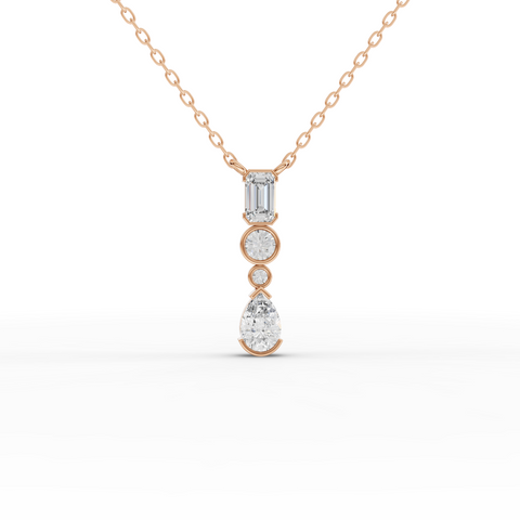 Lab-Grown Diamond Mixed-Shape Vertical Drop Necklace with Emerald, Round & Pear Diamonds