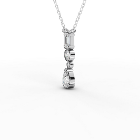 Lab-Grown Diamond Mixed-Shape Vertical Drop Necklace with Emerald, Round & Pear Diamonds