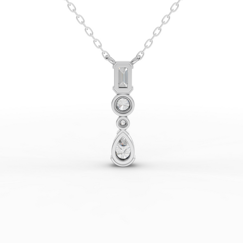 Lab-Grown Diamond Mixed-Shape Vertical Drop Necklace with Emerald, Round & Pear Diamonds