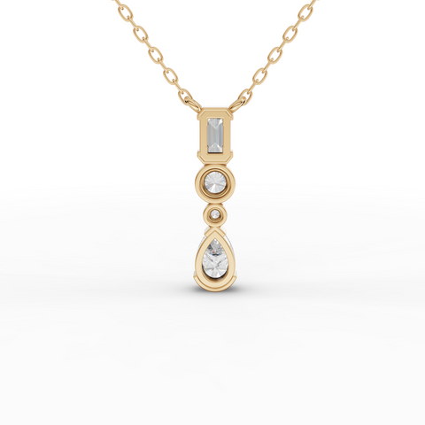 Lab-Grown Diamond Mixed-Shape Vertical Drop Necklace with Emerald, Round & Pear Diamonds