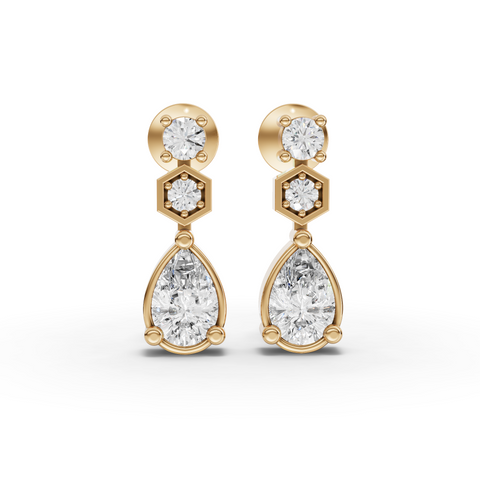 0.89 Ct Lab-Grown Pear Diamond Drop Earrings with Hexagon & Round Accents