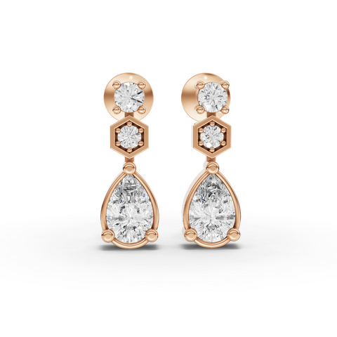 0.89 Ct Lab-Grown Pear Diamond Drop Earrings with Hexagon & Round Accents
