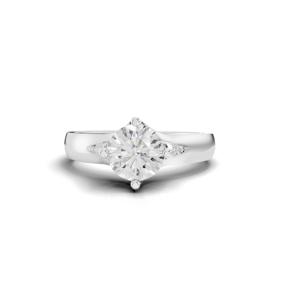 1.02 ct round solitaire lab grown diamond cathedral ring with 1.00 ct center stone and tapered band
