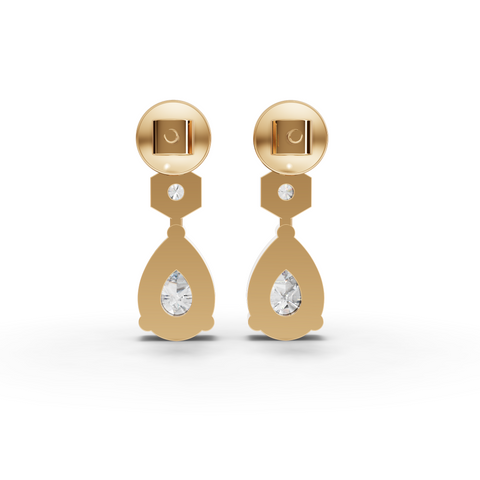 0.89 Ct Lab-Grown Pear Diamond Drop Earrings with Hexagon & Round Accents