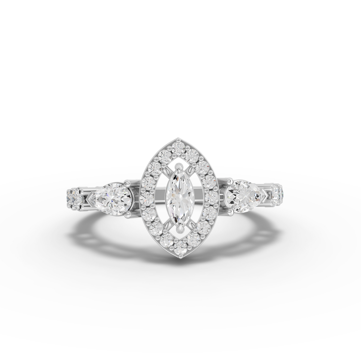 0.71 Ct Lab-Grown Pear Diamond Open Wrap Ring with Hexagon Accents & Pavé Band