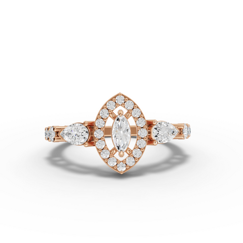 0.71 Ct Lab-Grown Pear Diamond Open Wrap Ring with Hexagon Accents & Pavé Band