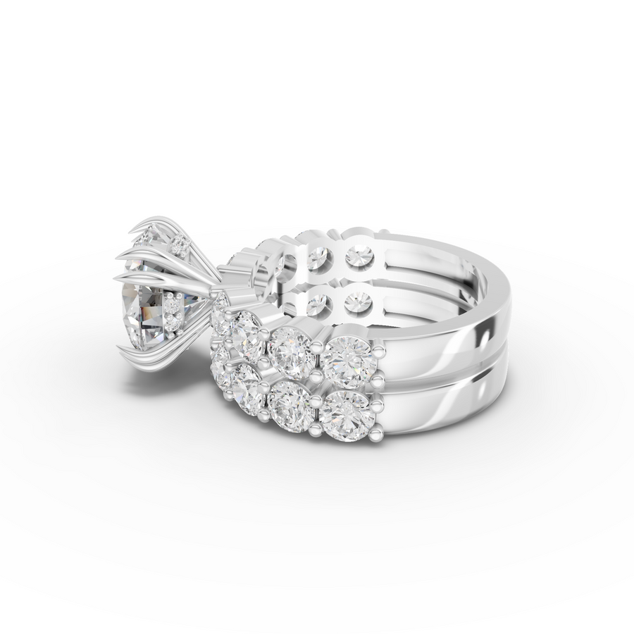 7.27 Ct Round Lab Diamond Half Eternity Ring with Hidden Halo 4.00 Ct Center