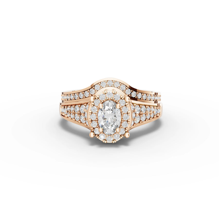 1.12 Ct Oval Halo Pavé Band Ring