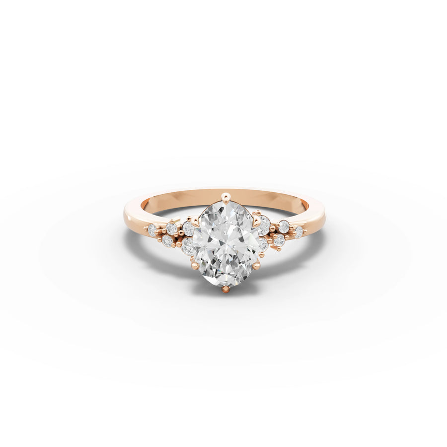 1.38 CT oval lab-grown diamond ring rose gold top view