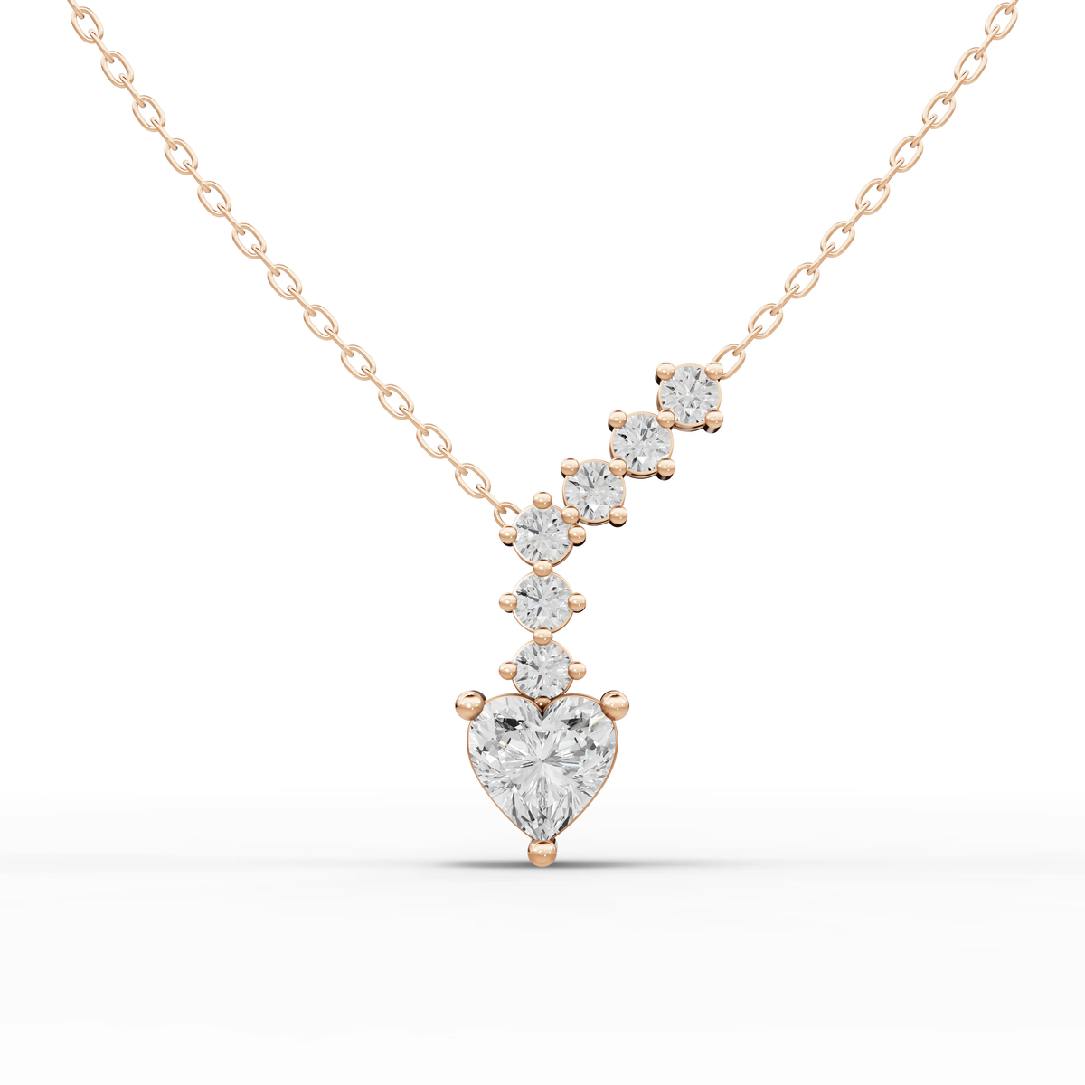 Heart-Cut Lab-Grown Diamond Graduated Drop Pendant Necklace