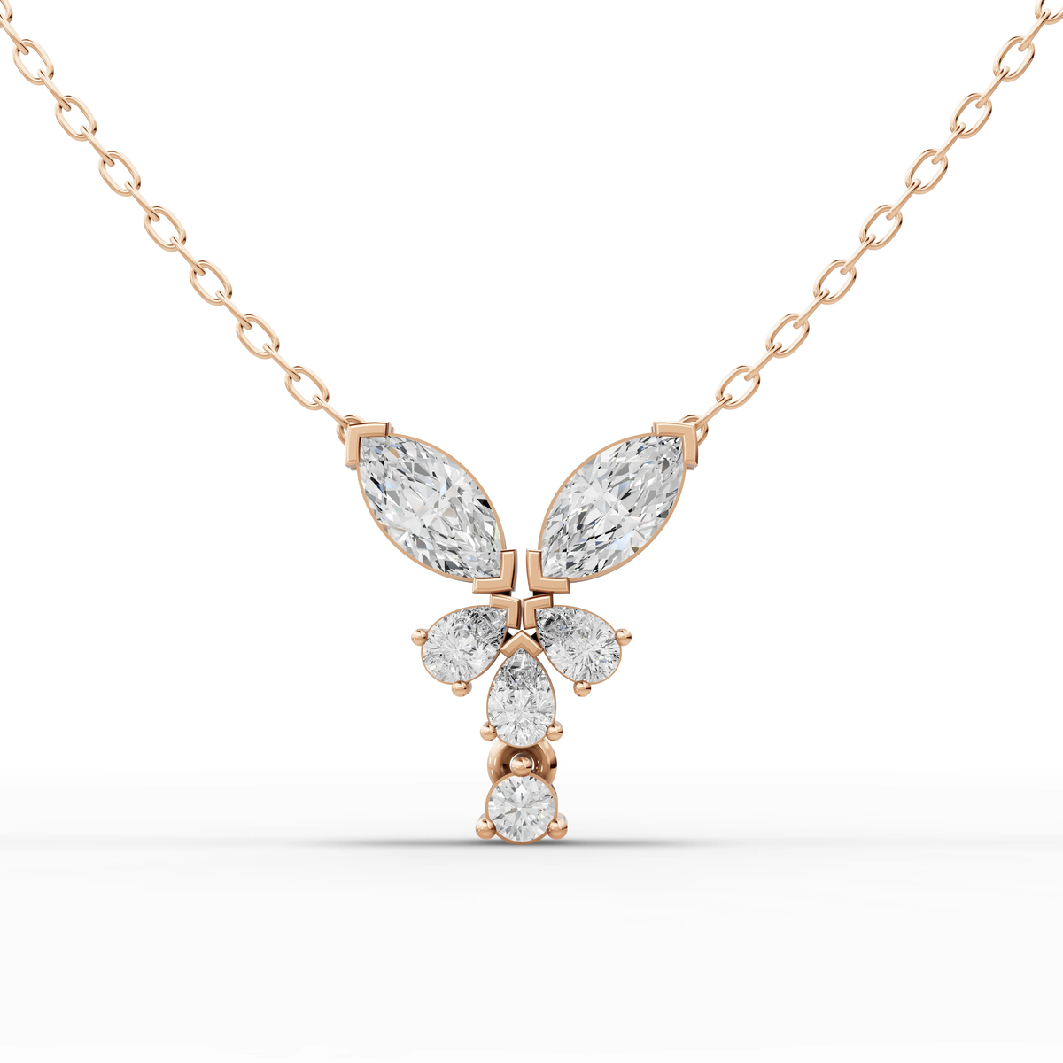 Lab-Grown Diamond Twin Marquise Floral Drop Pendant Necklace