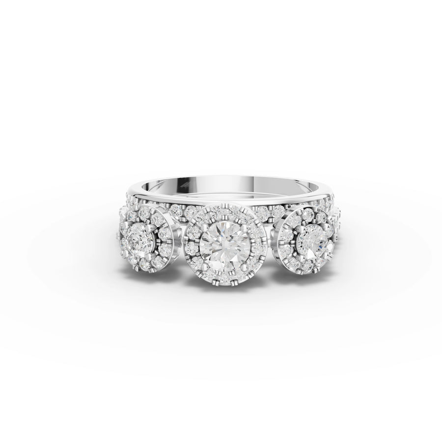 1.08 ct triple halo lab diamond ring with round diamonds and vintage cluster band