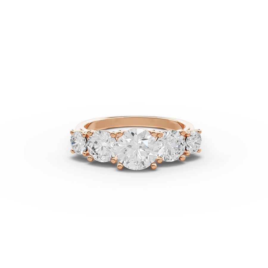 2.44 CT round five stone lab-grown ring rose gold top view