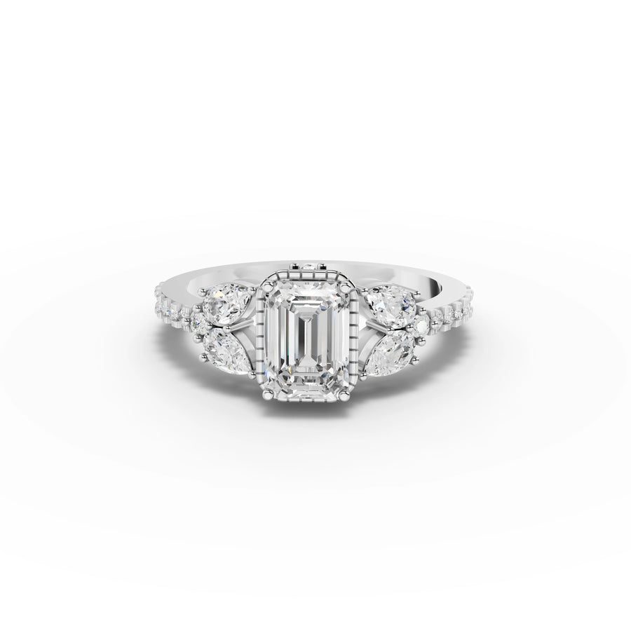 1.54 ct emerald cut lab grown diamond engagement ring with solitaire halo accent setting