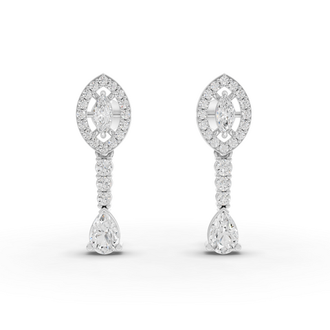 3.00 Ct Marquise Halo Pear Drop Lab Diamond Jewelry Set