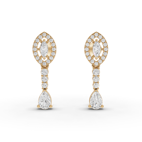 3.00 Ct Marquise Halo Pear Drop Lab Diamond Jewelry Set